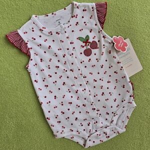 NWT  NEWBORN Baby GIRL CREEPER CARTERS RED Cherry Print ROMPER + RUFFLE BUM (Q1)